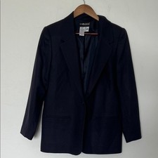 Vintage Sag Harbor Petite Navy Wool One-Button Blazer Jacket Size 12 F22000