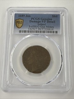 1689 Jan Shilling Ireland PCGS VF Detail Damage S 6581G Gun Money