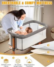 Baby Bassinet,Portable Beside Crib With 2 Mode,360 Swivel Wheel with Brake