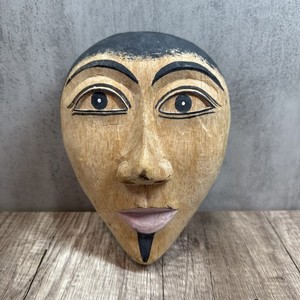 Hand Carved Wooden Folk Art Mask Wall Decor Mexican Style Tribal Face 7.5”x6”