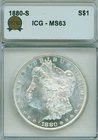 SUPER 1880-S Morgan dollar, WHITE and FLASHY - ICG choice MS63 graded