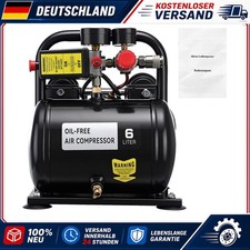6 Liter Fl&uuml;sterkompressor Druckluftkompressor &Ouml;lfrei Druckminderer 8 Bar  1,0 PS