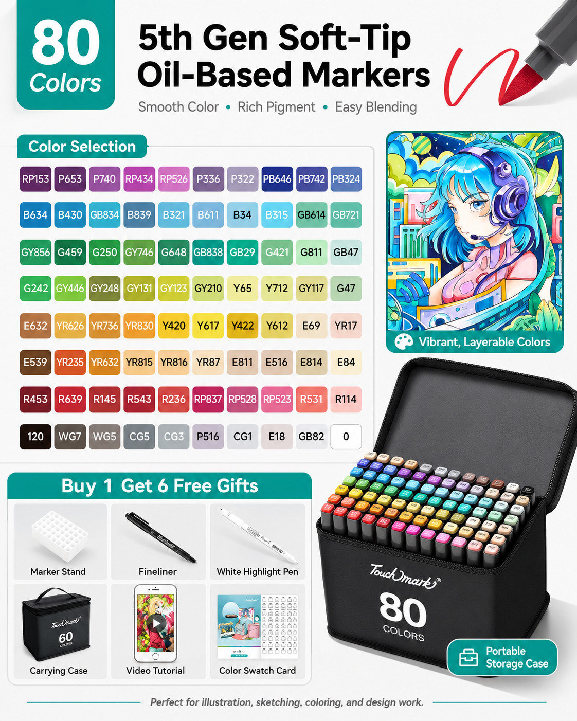 80-Color Oil-Based Marker Set (Brand: Touchmark)