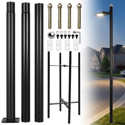 Outdoor Street Light Pole Courtyard Parking Lot Lighting Lamp Post W/Ground Cage
