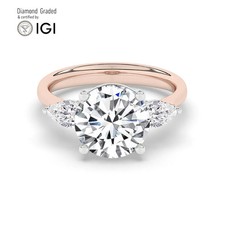 Round Diamond Trilogy Ring 14k Rose Gold Labgrown 3.50 Ct Solitaire
