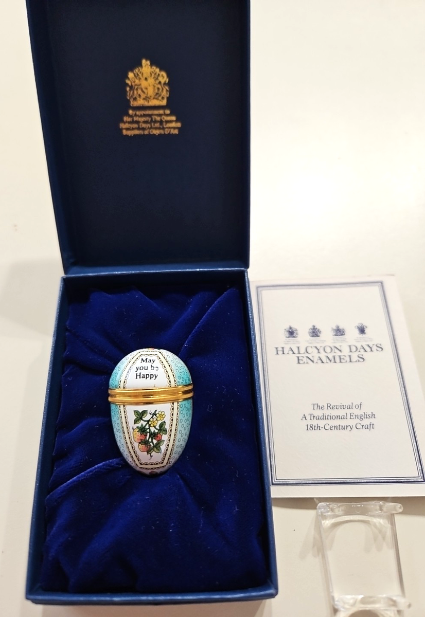 Halcyon Days England Miniature Enamel Egg Trinket Container-MAY