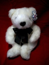 WHITE BEAR with a gray bow tie 13" tall with a PLUSH BEAR TAG Cute   