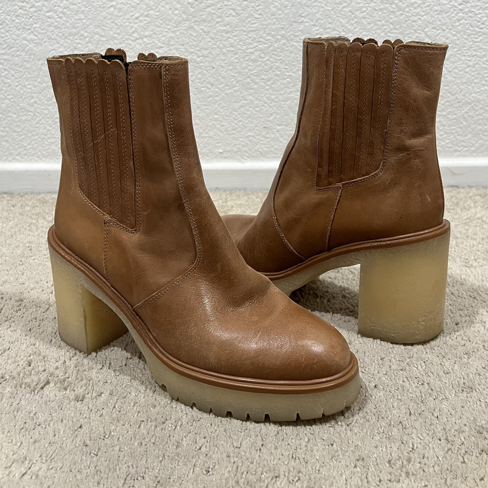 SAOLA Stivali Free People James Chelsea in pelle marrone Lugg suola platform zip 40 10 boho