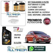 TAGLIANDO 3 FILTRI 4L OLIO ORIGINALE SELENIA 5W40 FIAT BRAVO II 1.4 T-JET 150 CV
