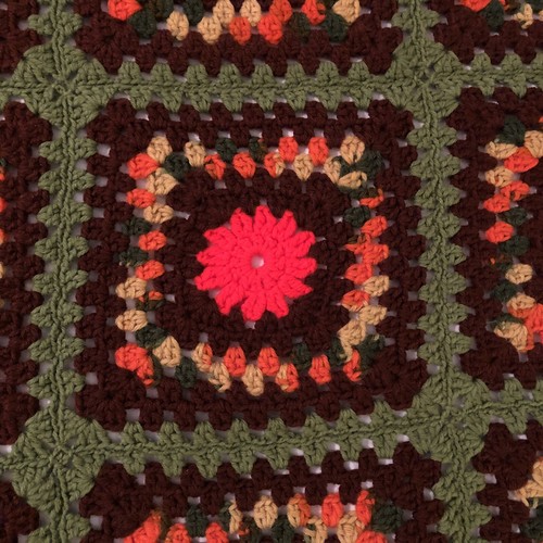 Vtg 53x55 Granny Square Crocheted Afghan Multicolor Fall Autumn Blanket - Picture 5 of 7