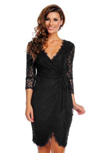 HS-369 MAYAADI KLEID SPITZE ELEGANT LANGARM ABEND SOMMER BALL SEXY COCKTAIL - Picture 2 of 12
