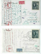 Pair 1941 Slovakia Czechoslovakia PPC to Vienna WWII Censored with LABELS