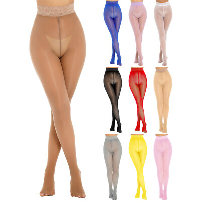 Womens High Waist Shiny Glossy Sheer Stockings Dance Tights Pantyhose Hosiery