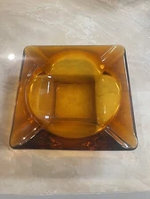 Vintage Amber Glass Ashtray  square Cigar  Cigarette