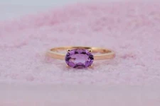 14k Yellow Gold 0.73 ctw Natural Purple Amethyst Solitaire Women Promise Ring