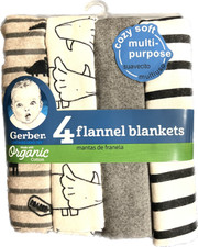 Gerber Baby Boy 4-Pack Organic Cotton Flannel Blankets Gray Dinosaurs