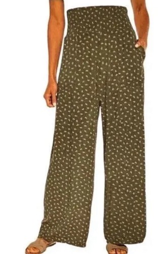 Three Dot's Women's Printed Pant, Green M - Picture 1 of 2