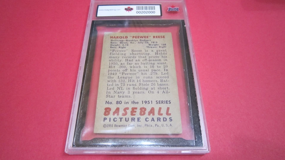 1951 Bowman Peewee Reese #80 KSA 5 - Image 4 of 4