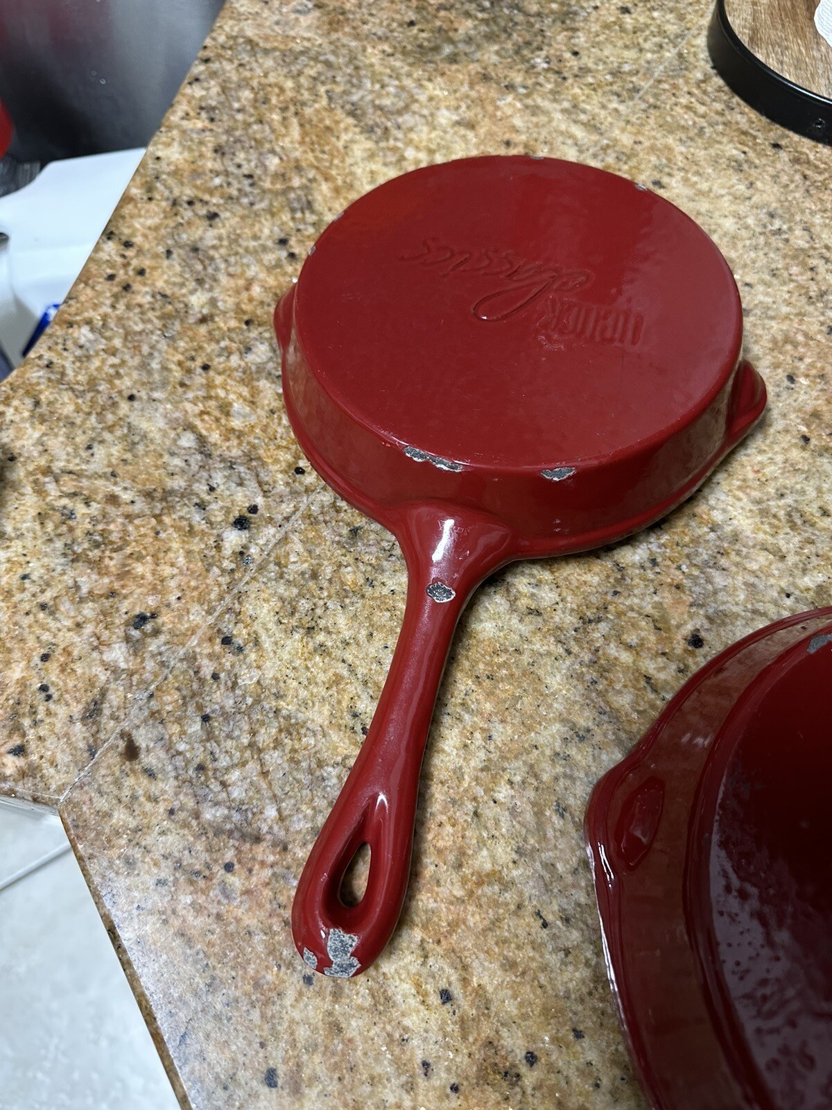 Set 2 Heuck Classics Cast Iron Enamel Red Skillet Frying Pan Double