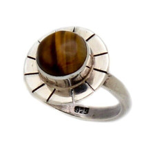 Cabochon Cut Tigers Eye Stone Sterling Silver 925 Ring