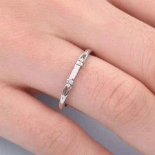 935 Silver 0.7TCW Baguette Cut Opal & Simulated Sapphire Minimalist Women's Ring