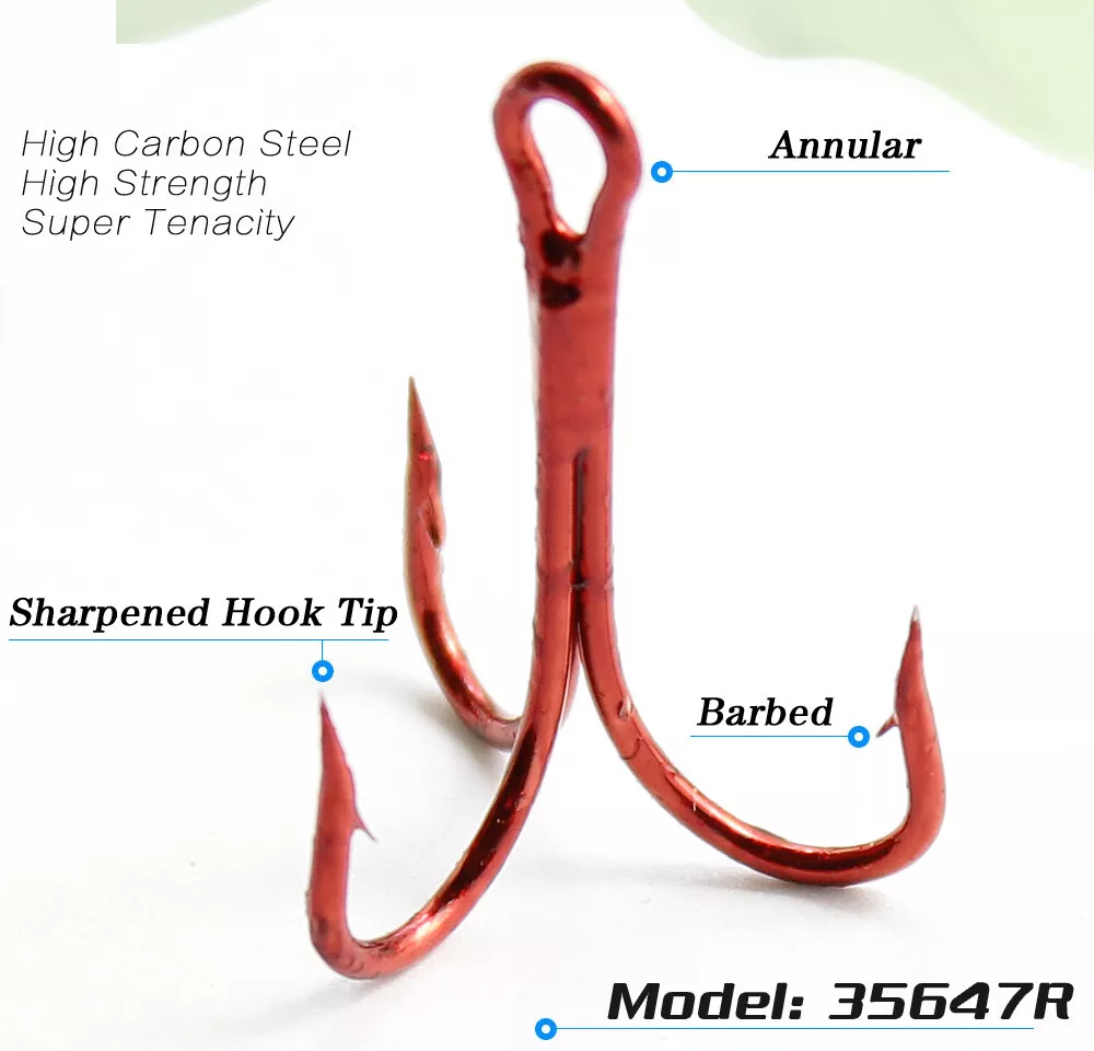 Lot 100pcs Fly Fishing Treble Hooks Red High Carbon Steel Barbed