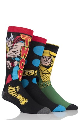 SOCKSHOP Herren Marvel Thor & Loki Baumwollsocken Superhelden Filme Geschenkidee 3 Paar