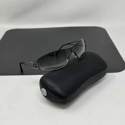 CHANEL Sunglasses Shield Sun Visor Rhinestone CoCo Mark Black 4072 