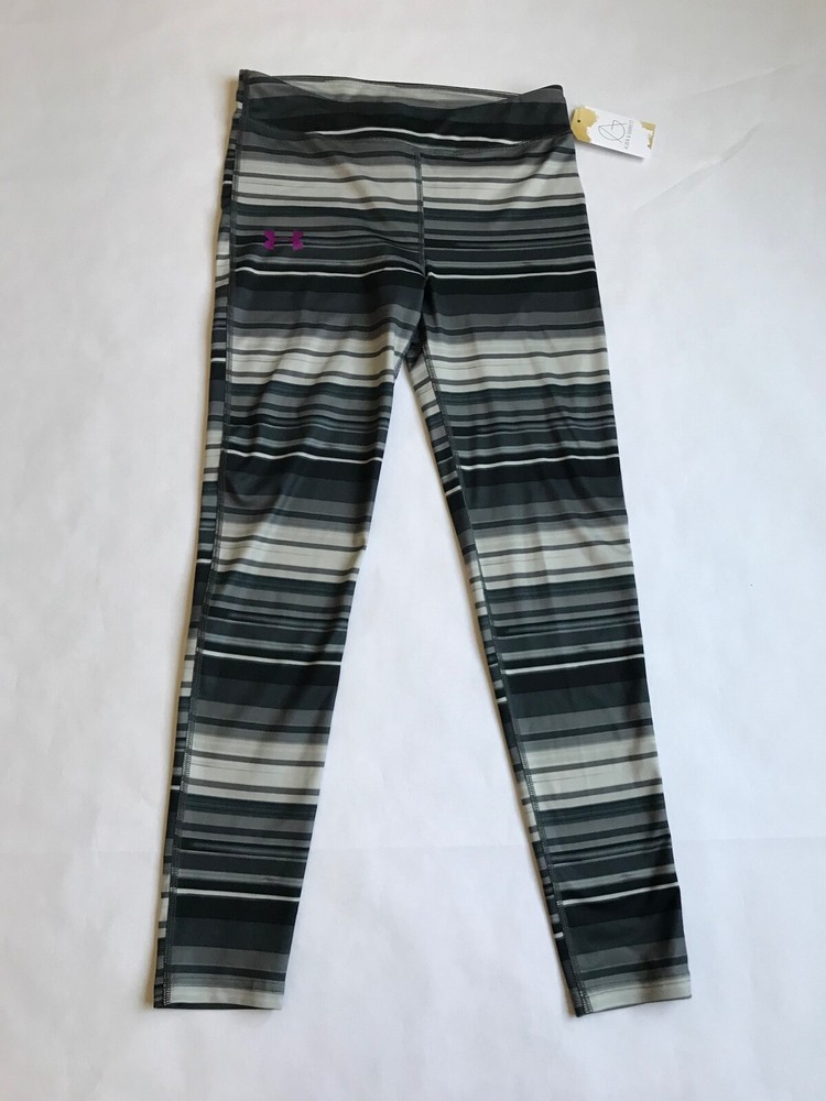 Under Armour Gray White Striped Athletic Capris for Women Size YL