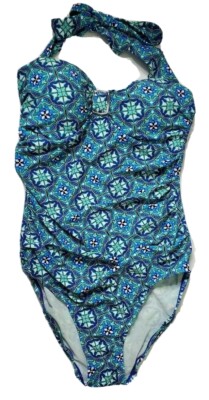 Assets Swimsuit One Piece Small Halter Top Blue Geometric Designs Sara Blakely