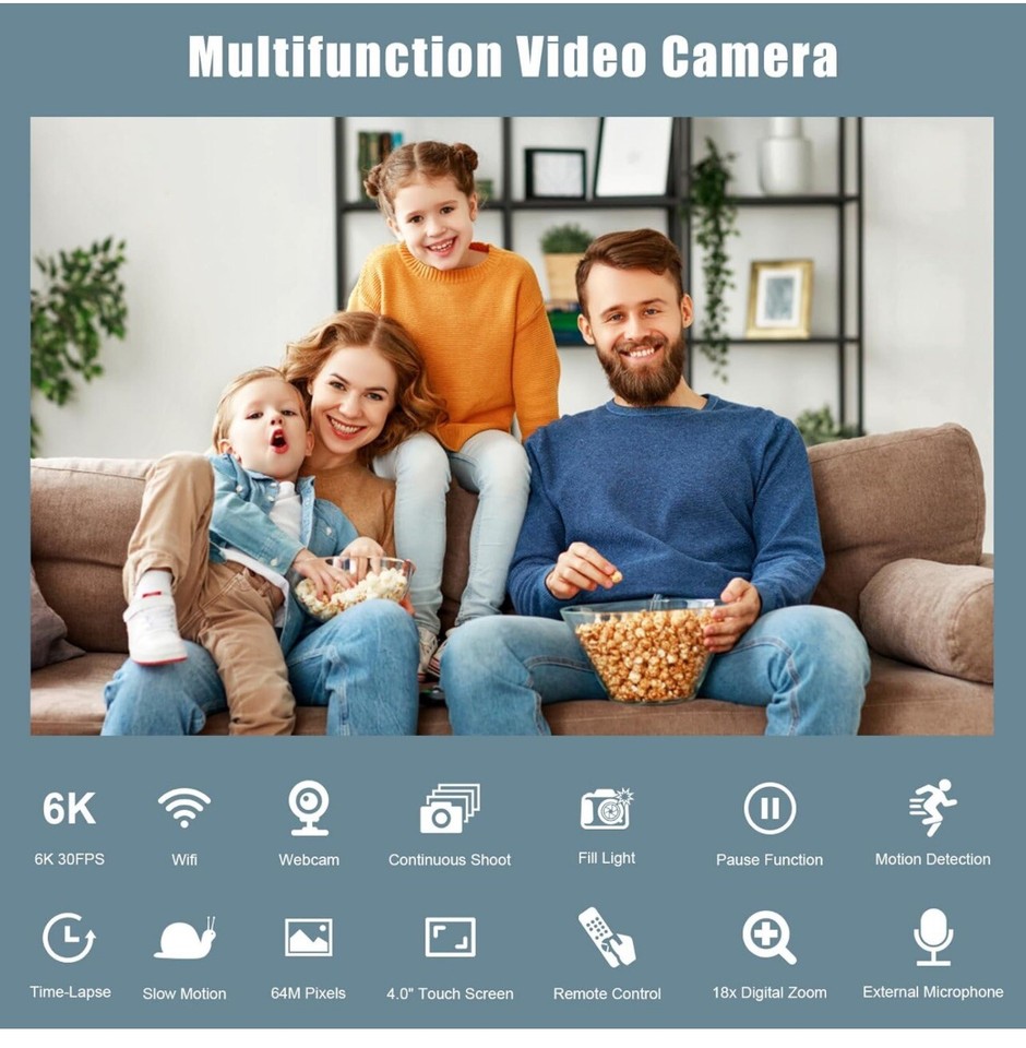 6K Camcorder Video Camera 64MP IR Night Vision Vlogging Camera For Youtube 18x Digital Zoom