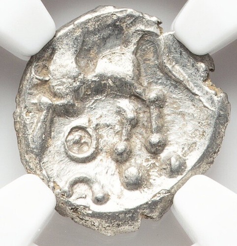 NGC XF GAUL AEDUI Antica Francia 50 a.C., Celti Celtici Quinario Moneta Argento Cavallo - Foto 2 di 5