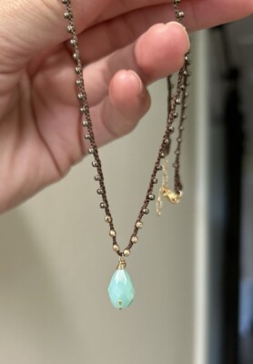 Pyrite Seed Bead Peruvian Opal 14k Gold Filled Necklace Sundance Catalog $148