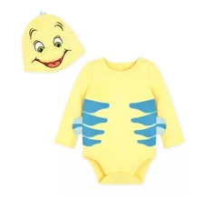NWT Disney Store The Little Mermaid Yellow Fish Flounder Bodysuit Costume Baby 