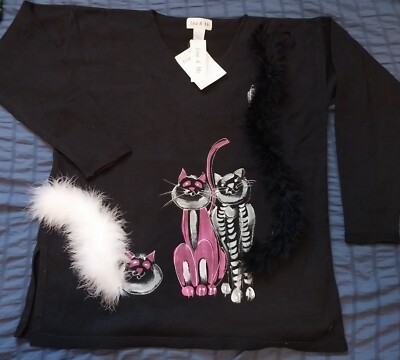 Lisa & Me Women's Size Medium Cat Lovers Sweater with Fur Tails in Black