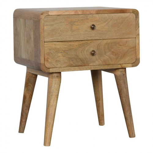 Mesa de noche curva de 2 cajones muebles hechos a mano madera de mango liso roble Scandi - Imagen 3 de 8