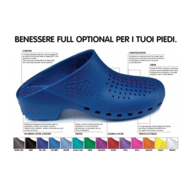 Zoccoli Sanitari Calzuro Classic S – Senza Fori, Taglia 44-45, Antistatici, Autoclavabili, Suola Antiscivolo CE