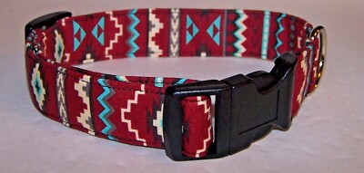 Wet Nose Designs Southwestern Aztec Burgundy & Turquoise Dog Collar Aztek Tribal