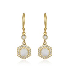 Moonstone Cubic Zircon Gemstone 925 Silver Gold Plated Dangle Earrings Jewelry