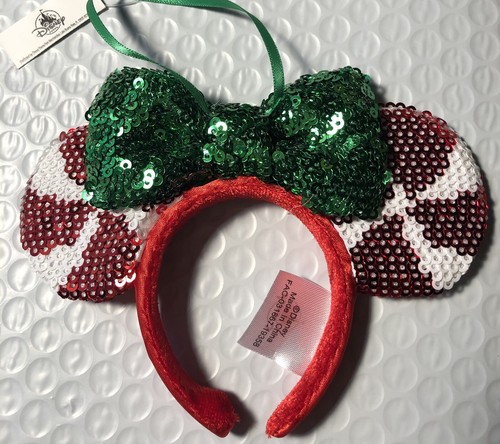 Disney Peppermint Candy Minnie Ears Bow Headband Christmas Ornament - 第 1/1 張圖片