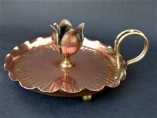 19th c Arts & Crafts Copper Chamberstick - Tulip Shaped Holder- Marked M.  Sch