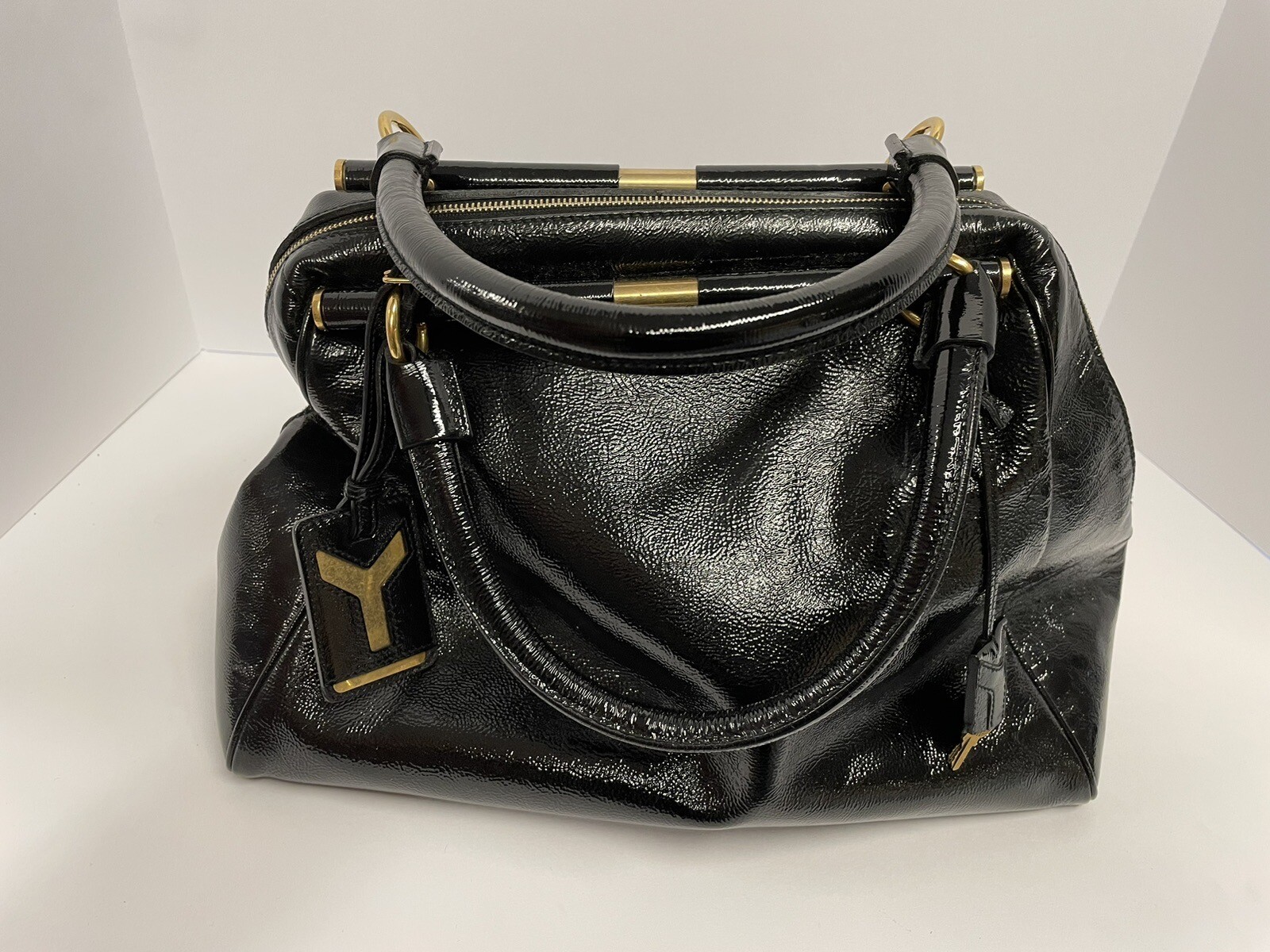 Borsa a mano vintage grande in pelle nera Yves Saint Laurent