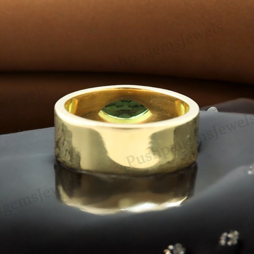 925 Sterling Silver 6x3 mm Marquise Cut natural Peridot Band Yellow Gold Plated - Picture 7 of 7