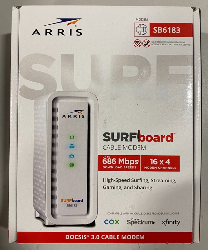 ARRIS SURFboard SB6183 DOCSIS 3.0 16x4 Gigabit Cable Modem, 400 Mbps Max Speed