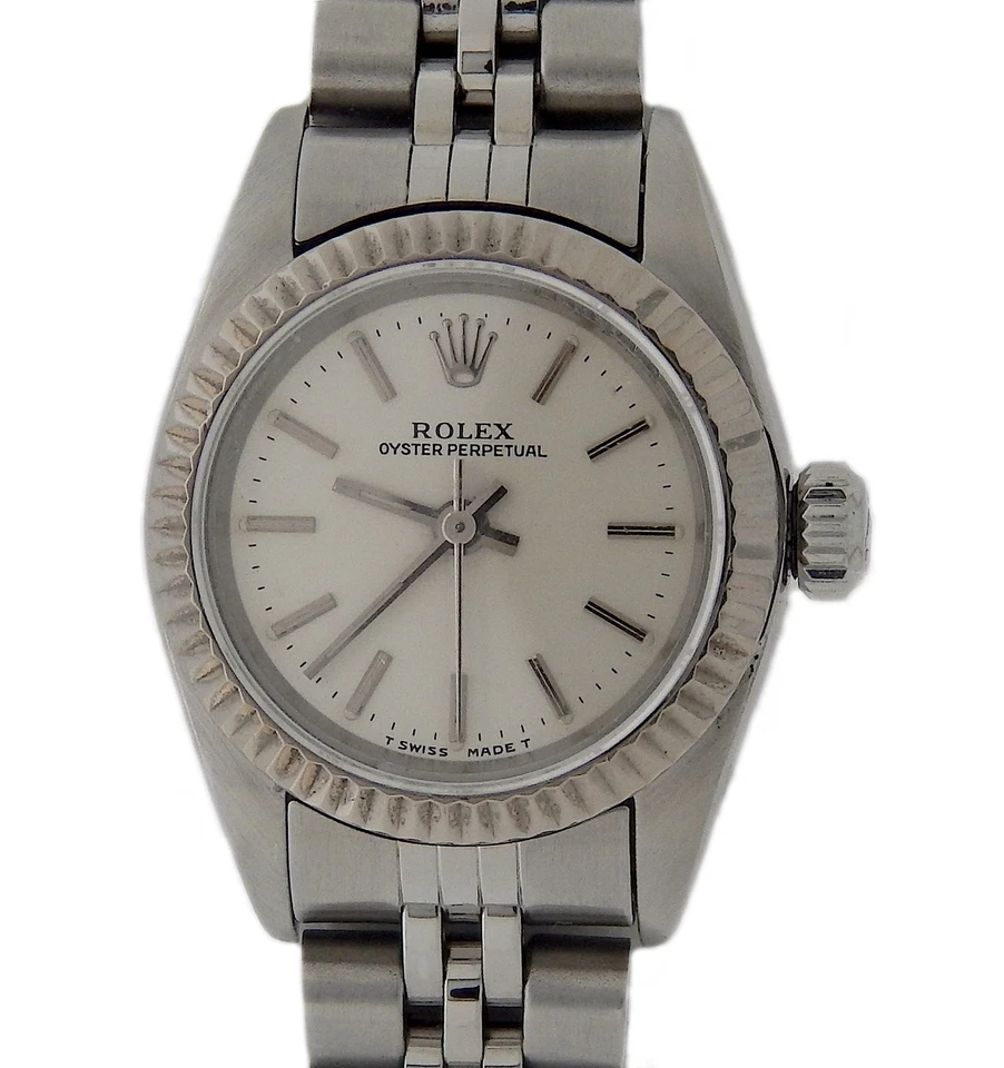 Ladies Rolex 67194 Stainless Steel Oyster Perpetual Watch Silver Dial