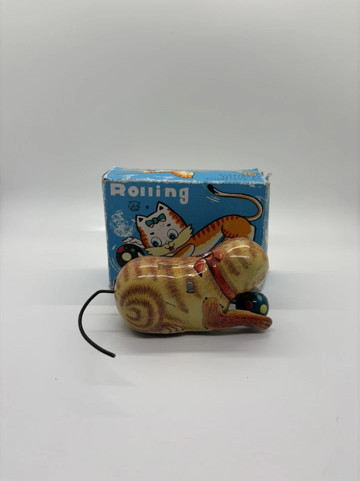 VTG 1950'S Tin Celluloid Wind-Up Flipover Cat With Ball (Missing Key) - Image 2 of 4