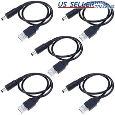5-Pack 1.5ft 50cm USB to 5.5mm x 2.1mm Male Coaxial Barrel 5V DC Power Cable 5X