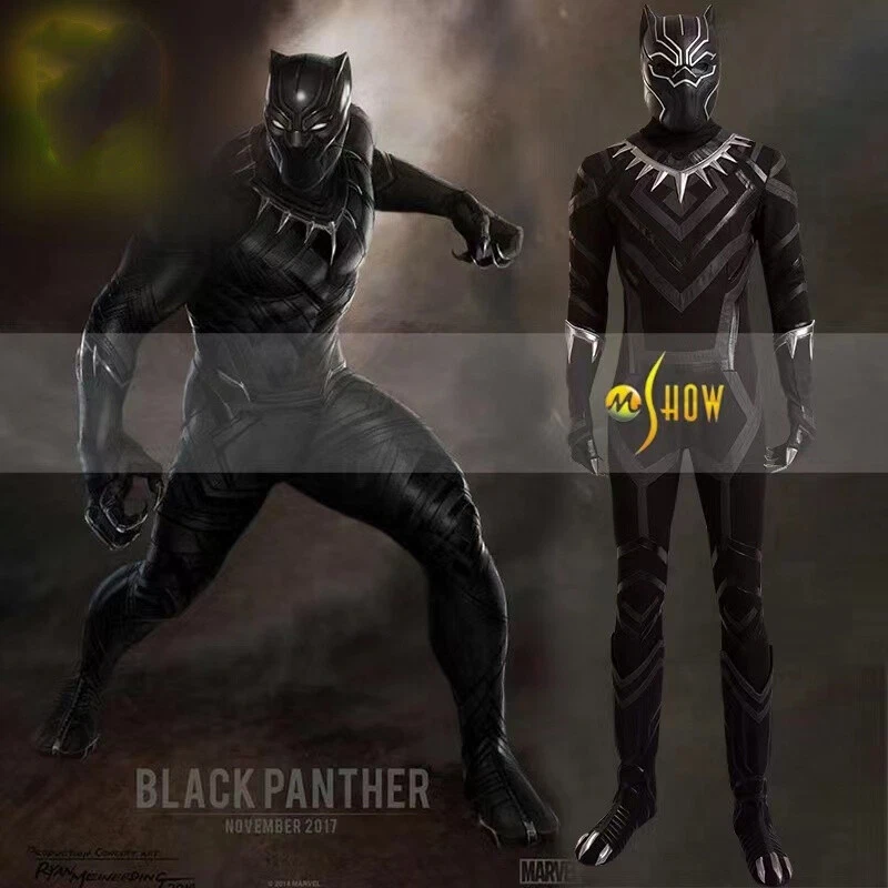 Pantera Negra Cosplay Disfraz Conjunto Mono Botas Guante Máscara Hombre Traje Lote Foto 2 de 4