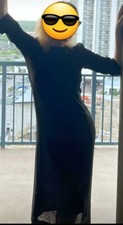 Narciso Rodriguez Women's Black Wool Blend 3/4 Sleeve Sheer Long Dress! Size 6