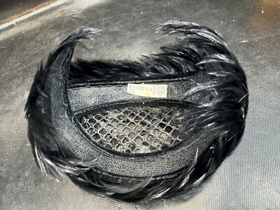 Retro '50's Black Pill Box Fur Hat Iridescent Feathers Union